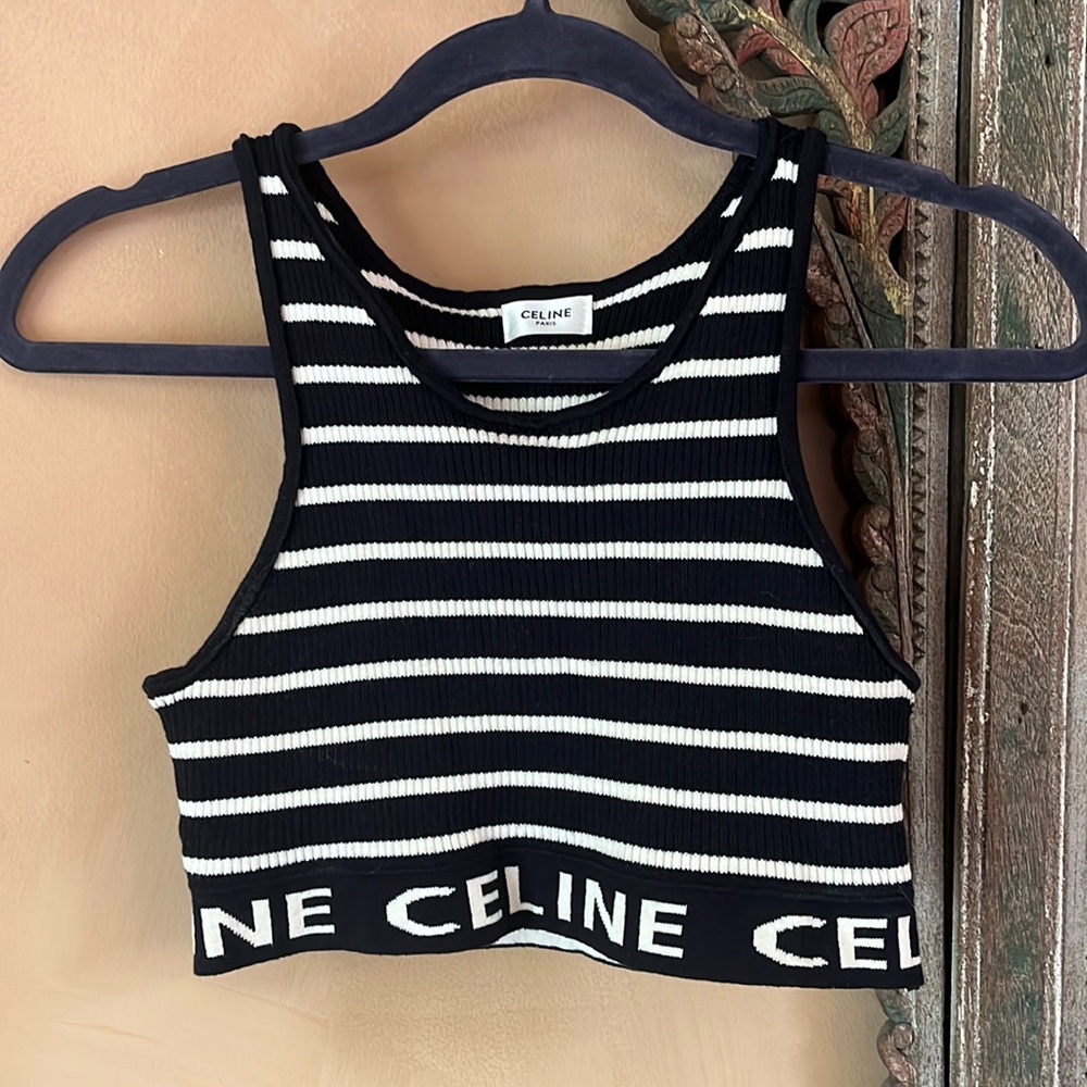 🦋Celine Striped Ribbed Sweater Crop Top Size Small